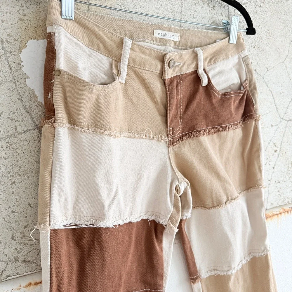 Patchwork‎ Flare Jeans Boho Frayed Low Rise Denim Womens 29 Festival Retro - Picture 4 of 11
